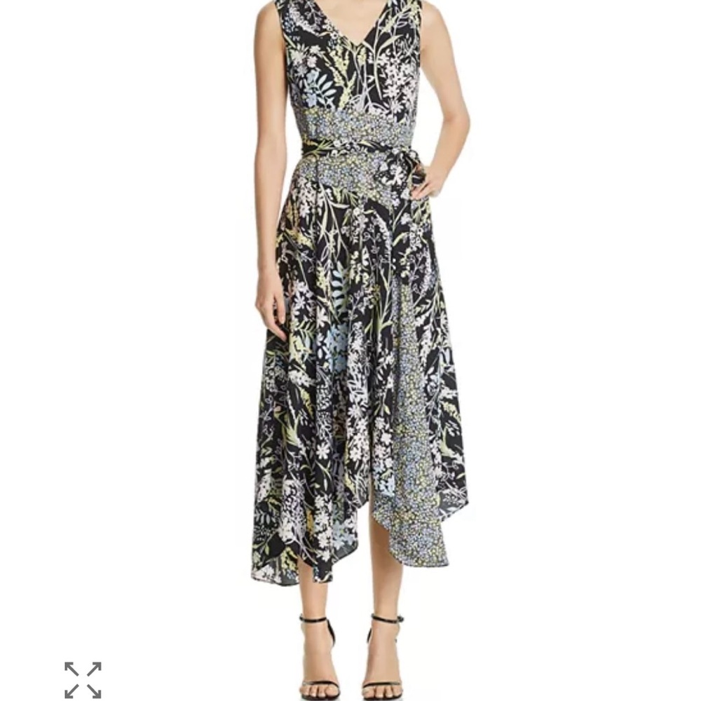 Calvin Klein Black and White Floral High Low Dress